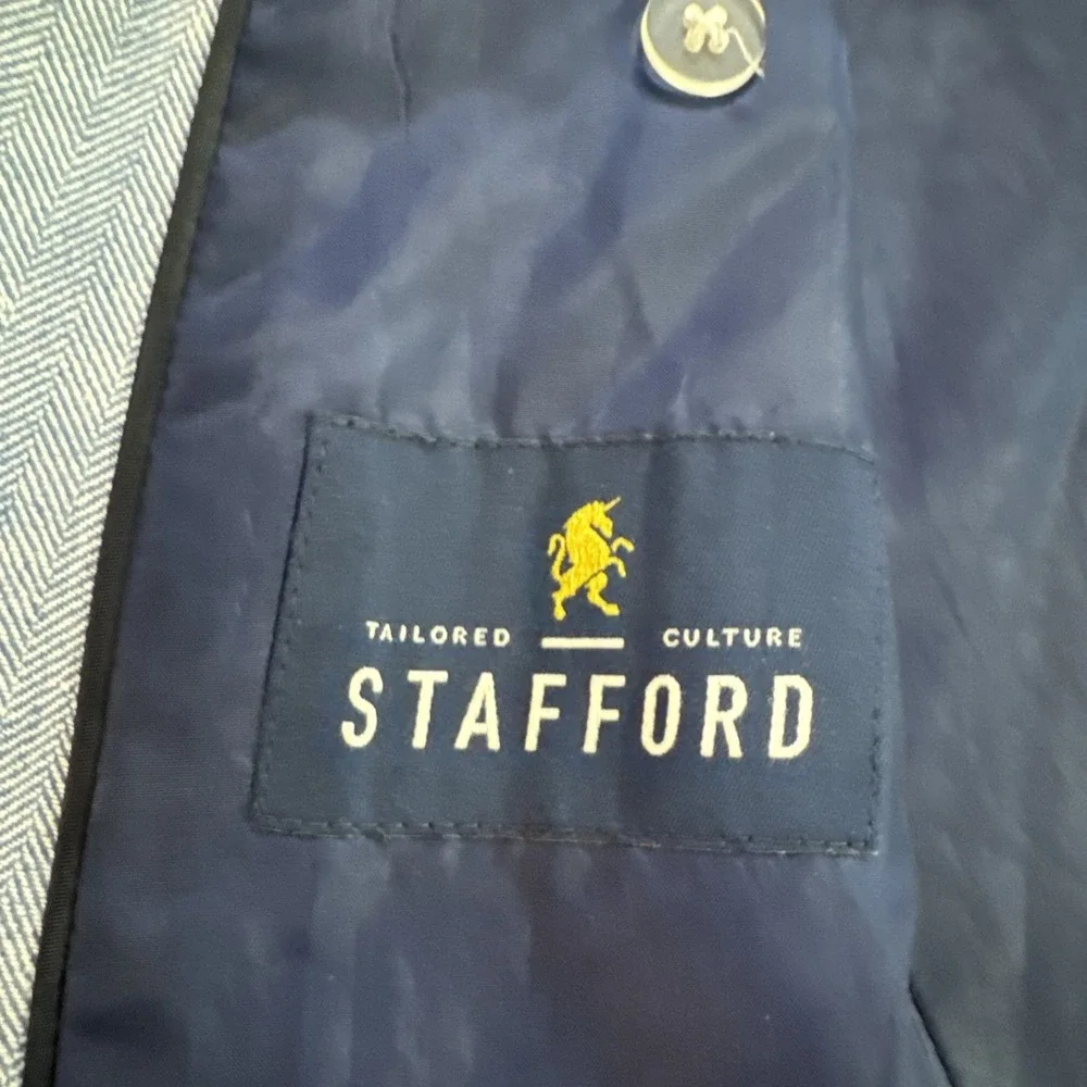 Stafford Jacket 60R Big & Tall Jacket Blue Herringbone Linen Cotton Sport Coat
